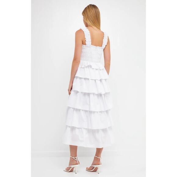 NWT English Factory Smocked Bust Multi Ruffles Maxi Gown  White Size Large L - Picture 3 of 11